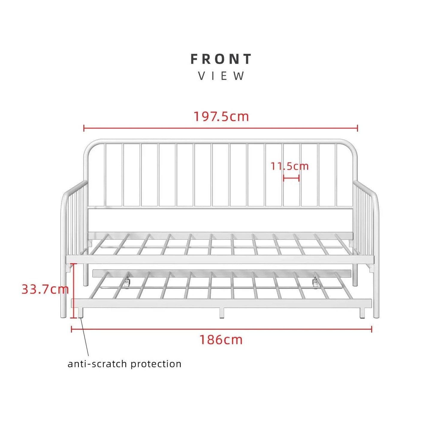 Single Day Bed Sofa /Pull Out Trundle/ White Colour (L197.5cm x W90.5cm x H106cm) - Thebrands