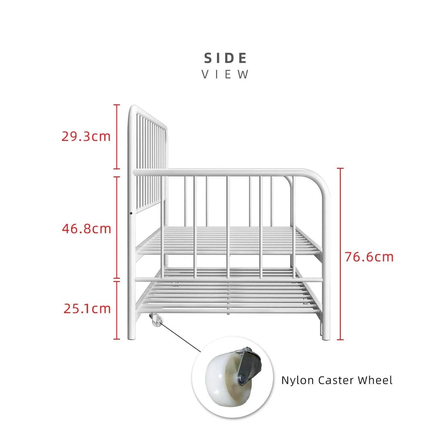 Single Day Bed Sofa /Pull Out Trundle/ White Colour (L197.5cm x W90.5cm x H106cm) - Thebrands