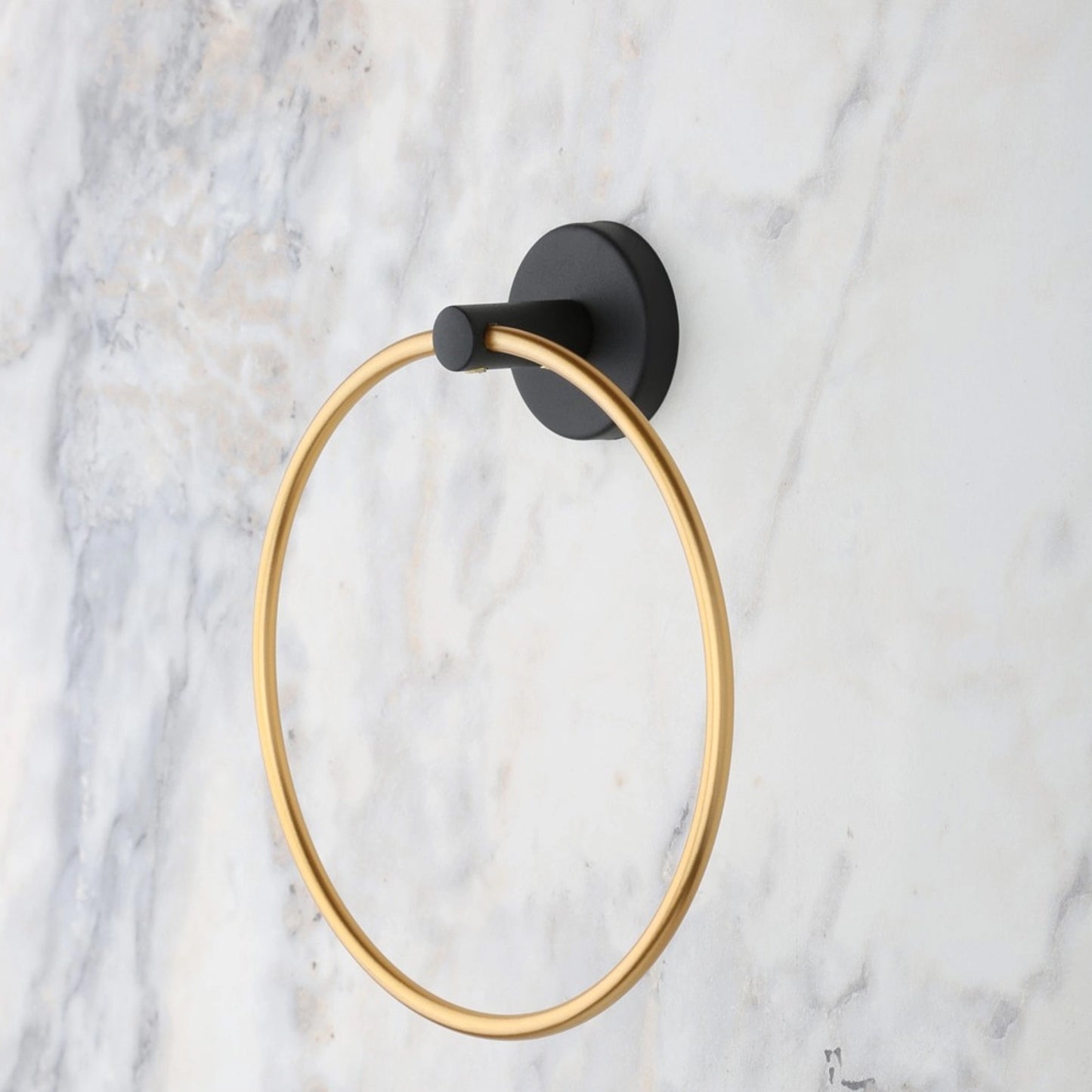 May Bath Gold Ring Towel Holder, Black (YM2-108)
