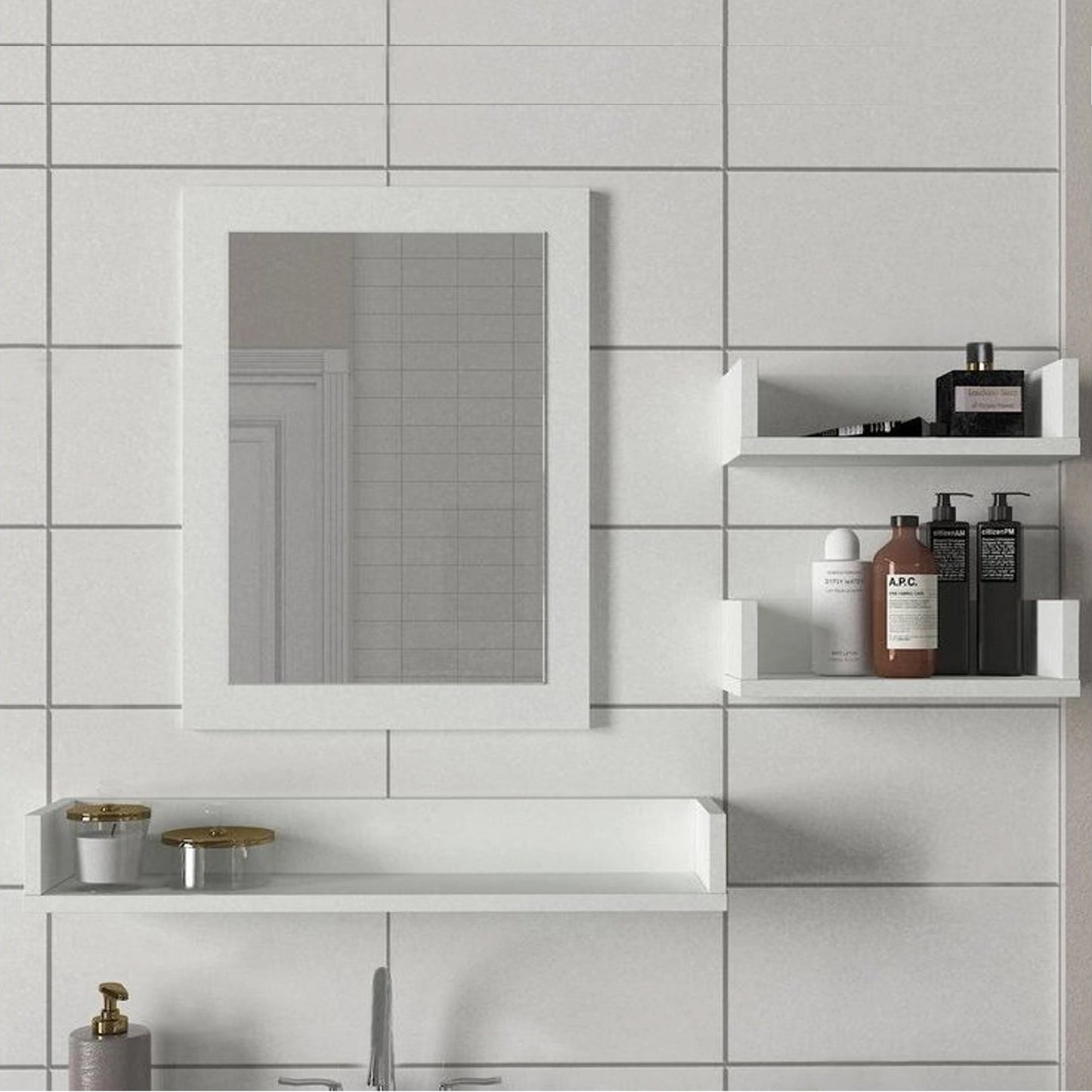 Simon Bathroom Top Cabinet, Mirror Sheet, White (DI3-765)