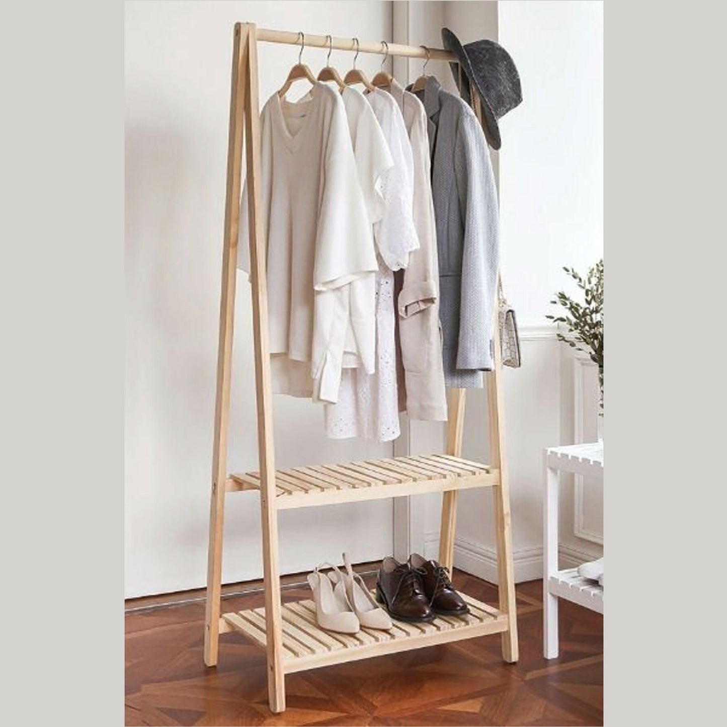 Wooden Cloth Hanger, 2 Shelves, 148X66 (PX6-137)