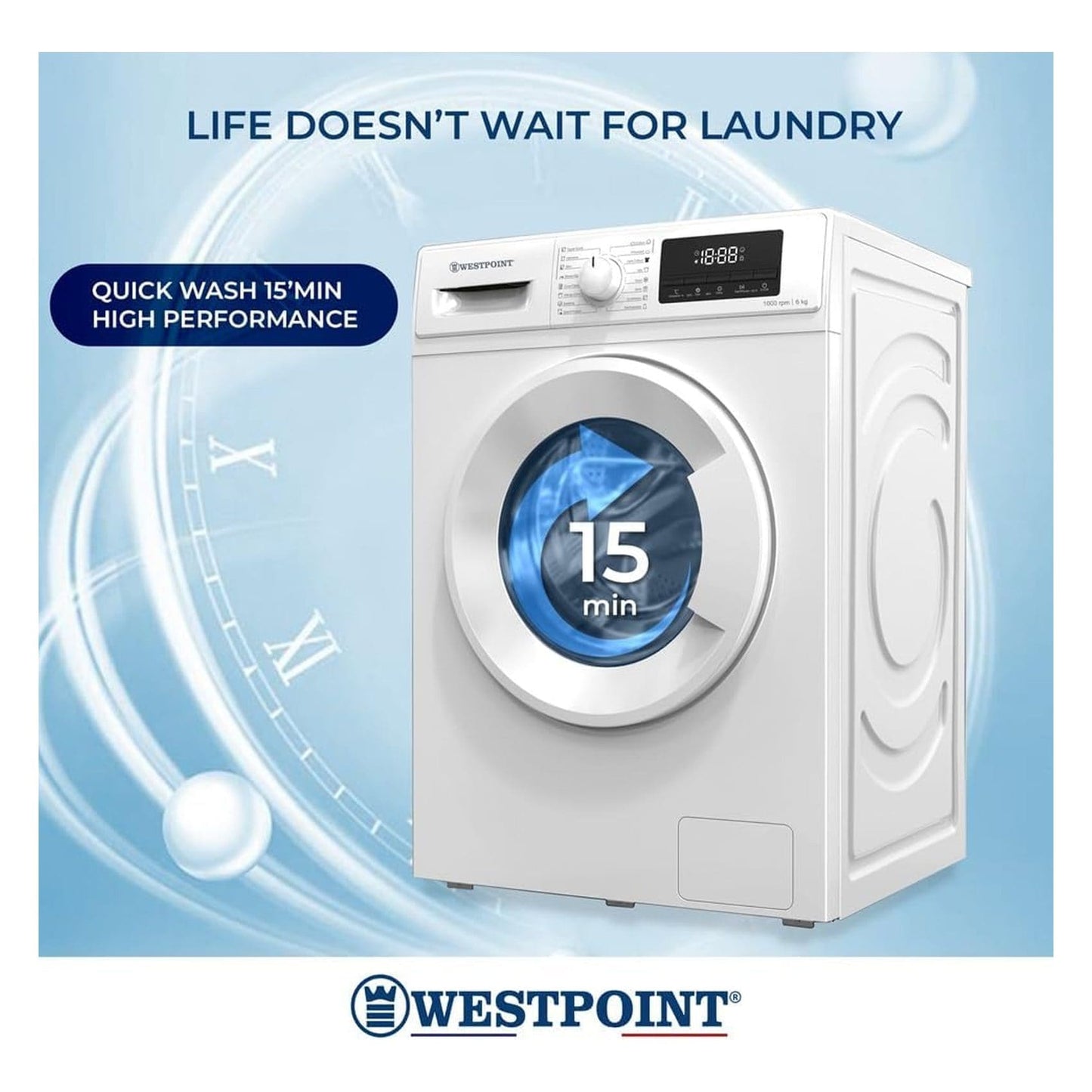 6Kg Front Load Inverter Washing Machine With 16 Washing Programs / 15 Minutes Quick Wash, WMT610B25, White