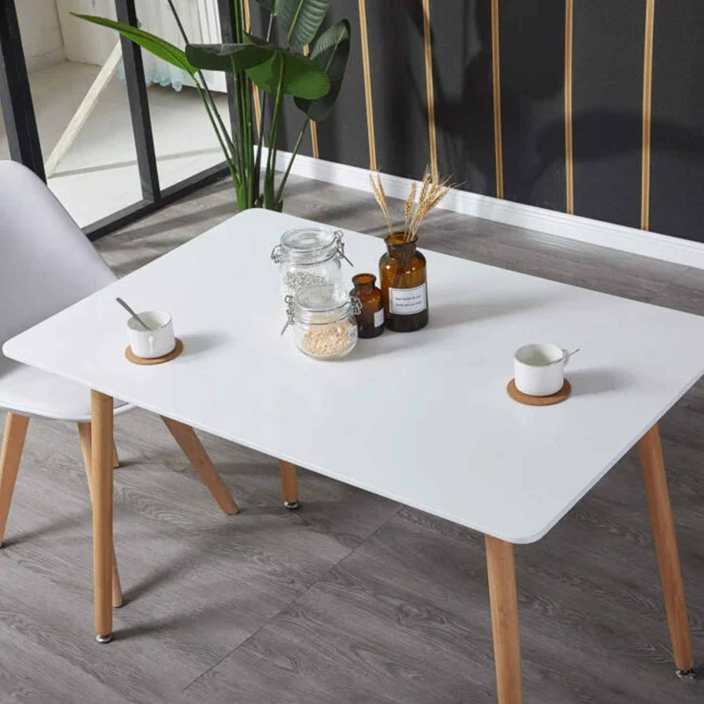 Dinning Set White Oak 120x70CM 4 Chairs + 1 Table  (DA152-DA232)