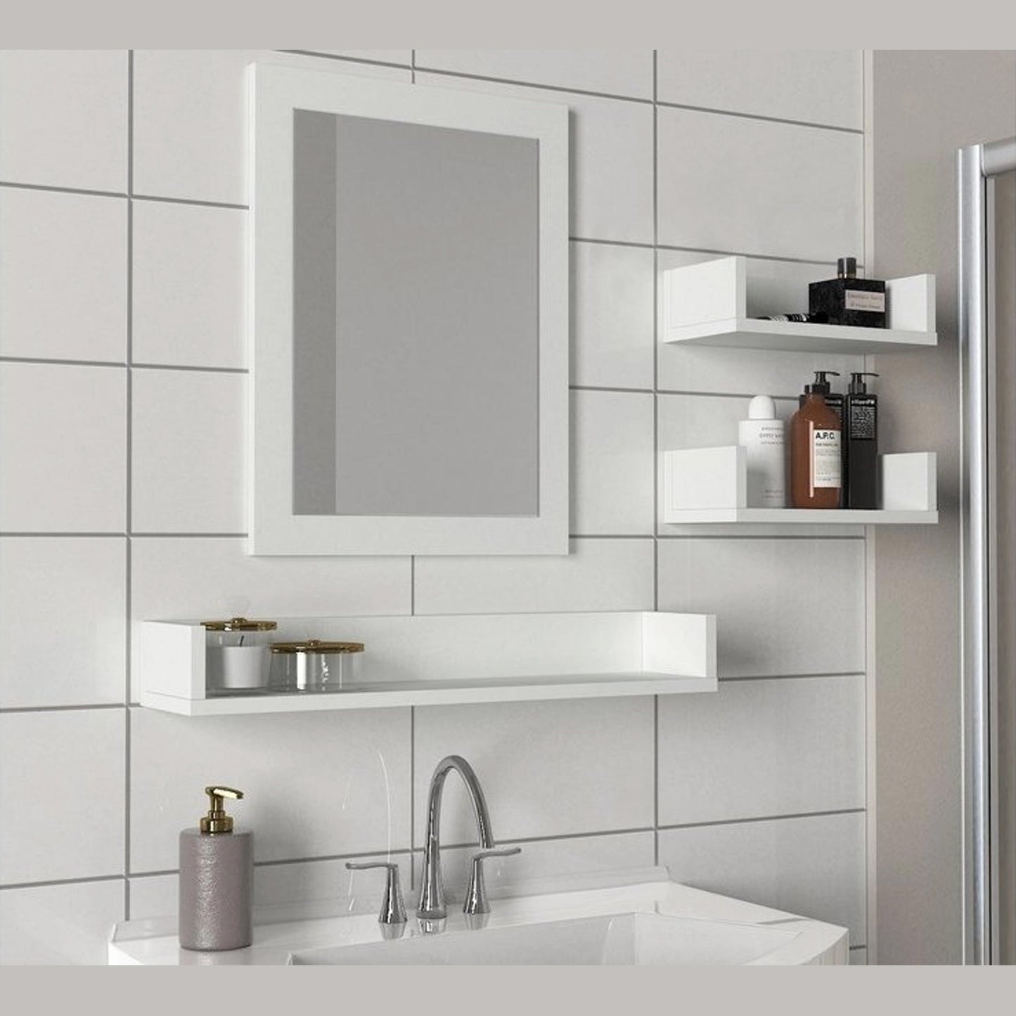 Simon Bathroom Top Cabinet, Mirror Sheet, White (DI3-765)