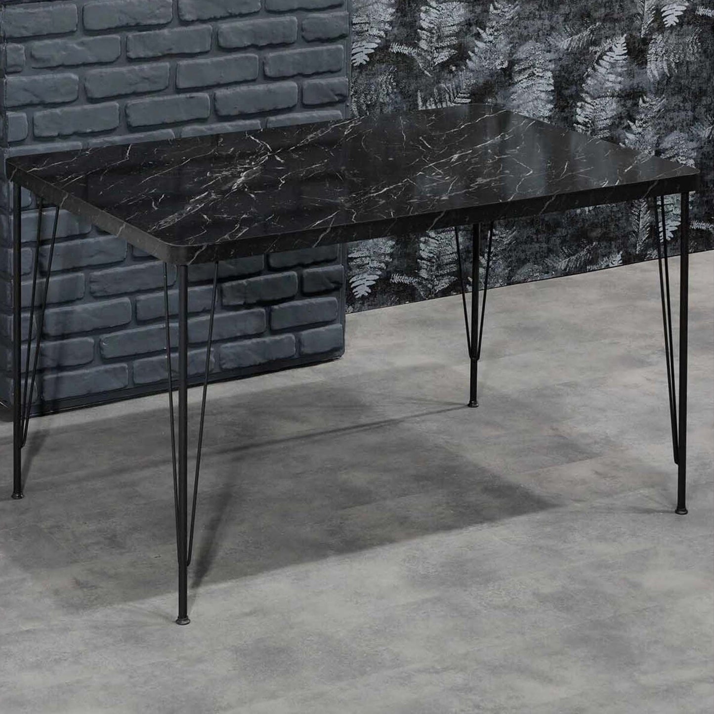Rozalin 4-Person Black Marble Look Metal dinning Table Set With Black Wire Chairs 80X120 CM (ZS4-148)