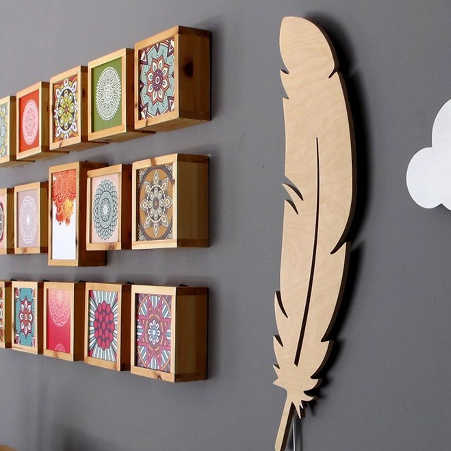 Illuminated Led Wall Board, Feather, Wood (GO4-131)