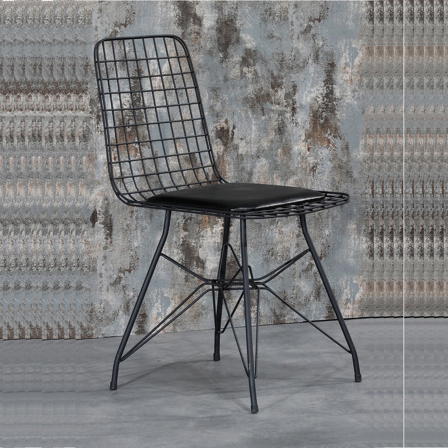 Rozalin 4-Person Black Marble Look Metal dinning Table Set With Black Wire Chairs 80X120 CM (ZS4-148)