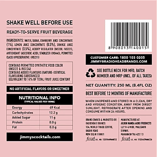 Jimmys Cocktails Cosmopolitan 250ml
