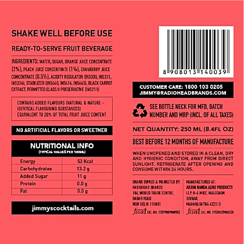 Jimmys Cocktails Sex On the Beach 250ml