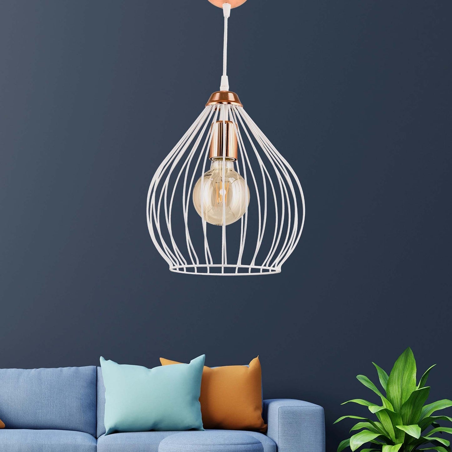 Single Pear Pendant Lamp White Gold DE6-132