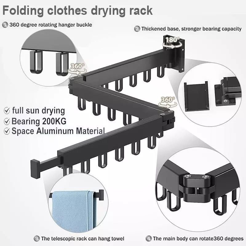 Clothes Drying Rack 3 Fold - Black