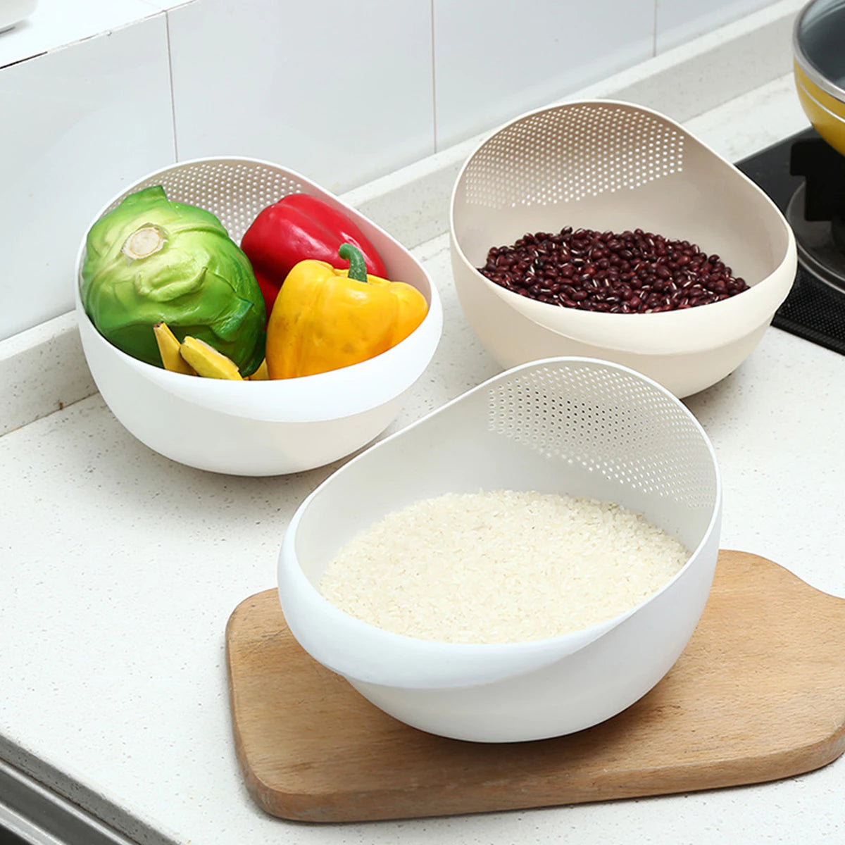 Plastic Vegetable Washing Basin - White  (22CM x 8CM x 12.5CM)