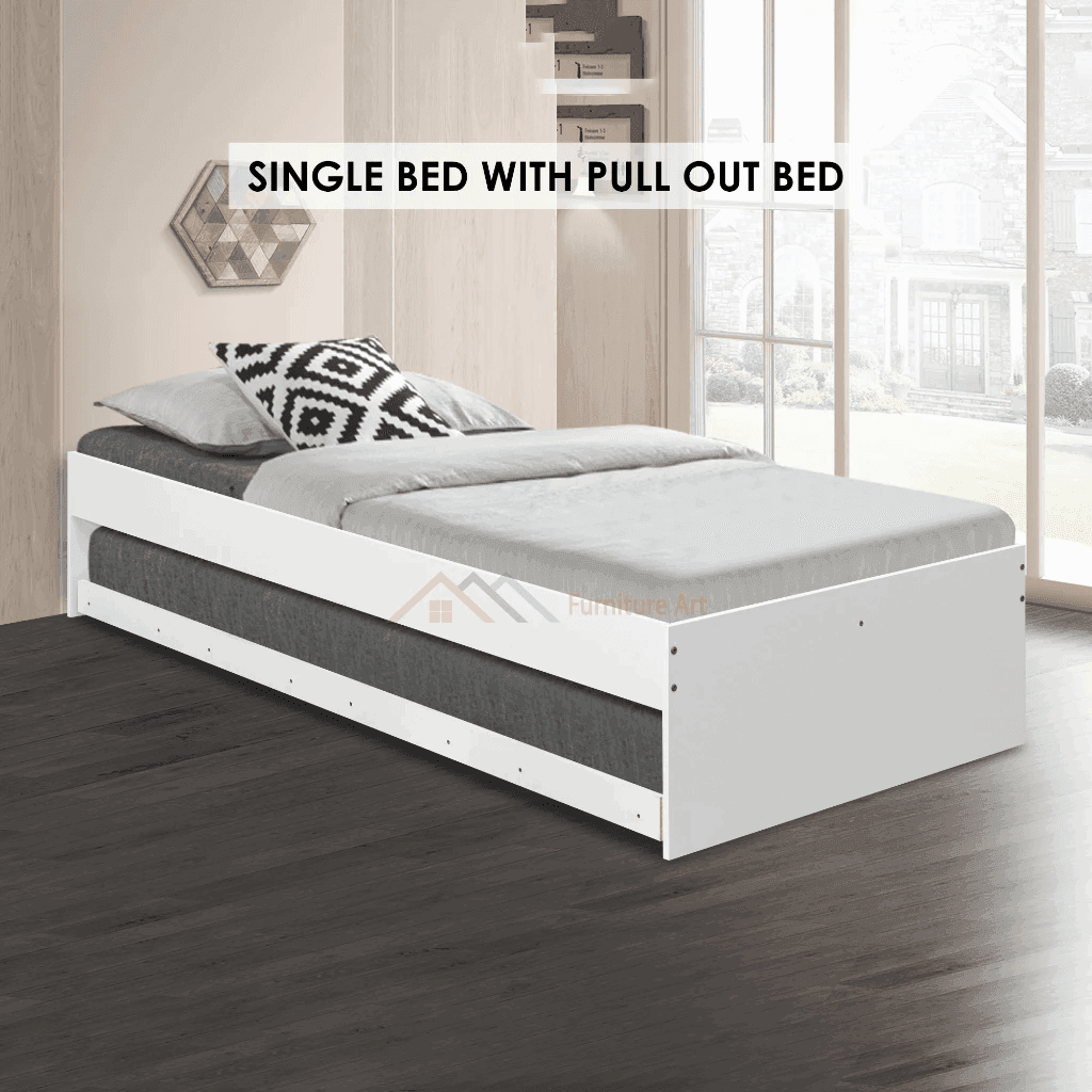 Single Bed Frame Pull out White with Matress - Thebrands