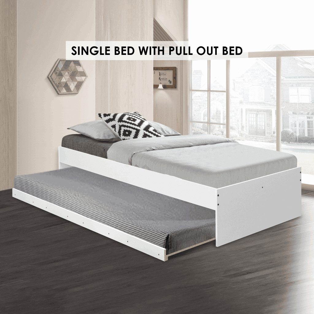 Single Bed Frame Pull out White with Matress - Thebrands