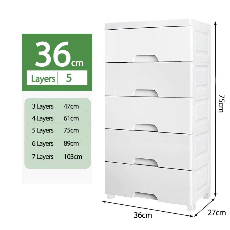 Drawer Storage Cabinet 5 Tier, 36Cm - White