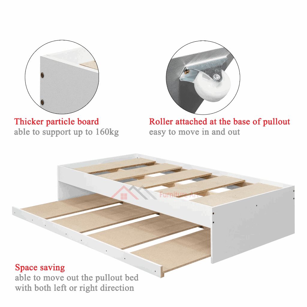 Single Bed Frame Pull out White with Matress - Thebrands