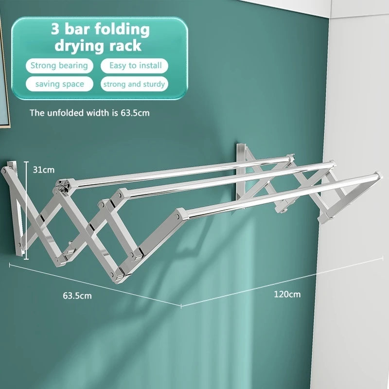 Retractable Cloth Hanger 3 Bar Folding Drying Rack