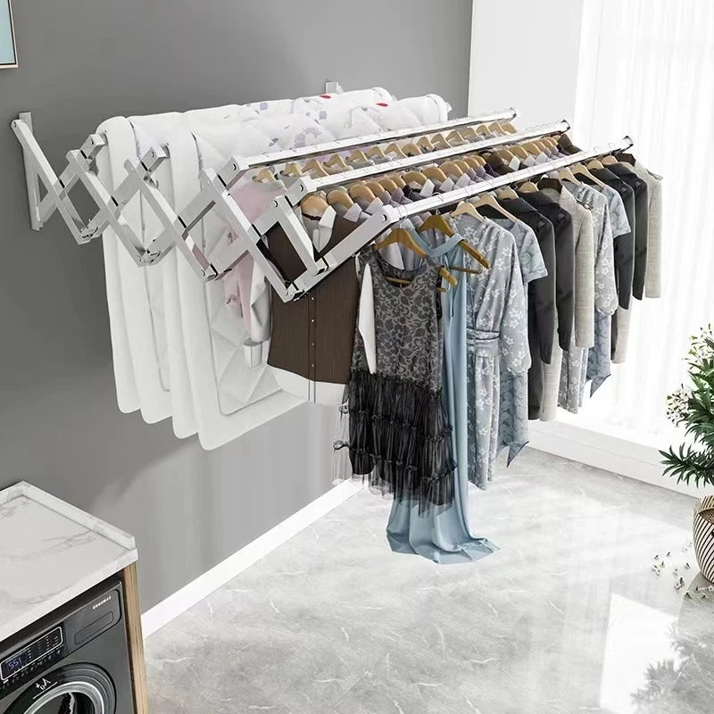 Retractable Cloth Hanger 3 Bar Folding Drying Rack