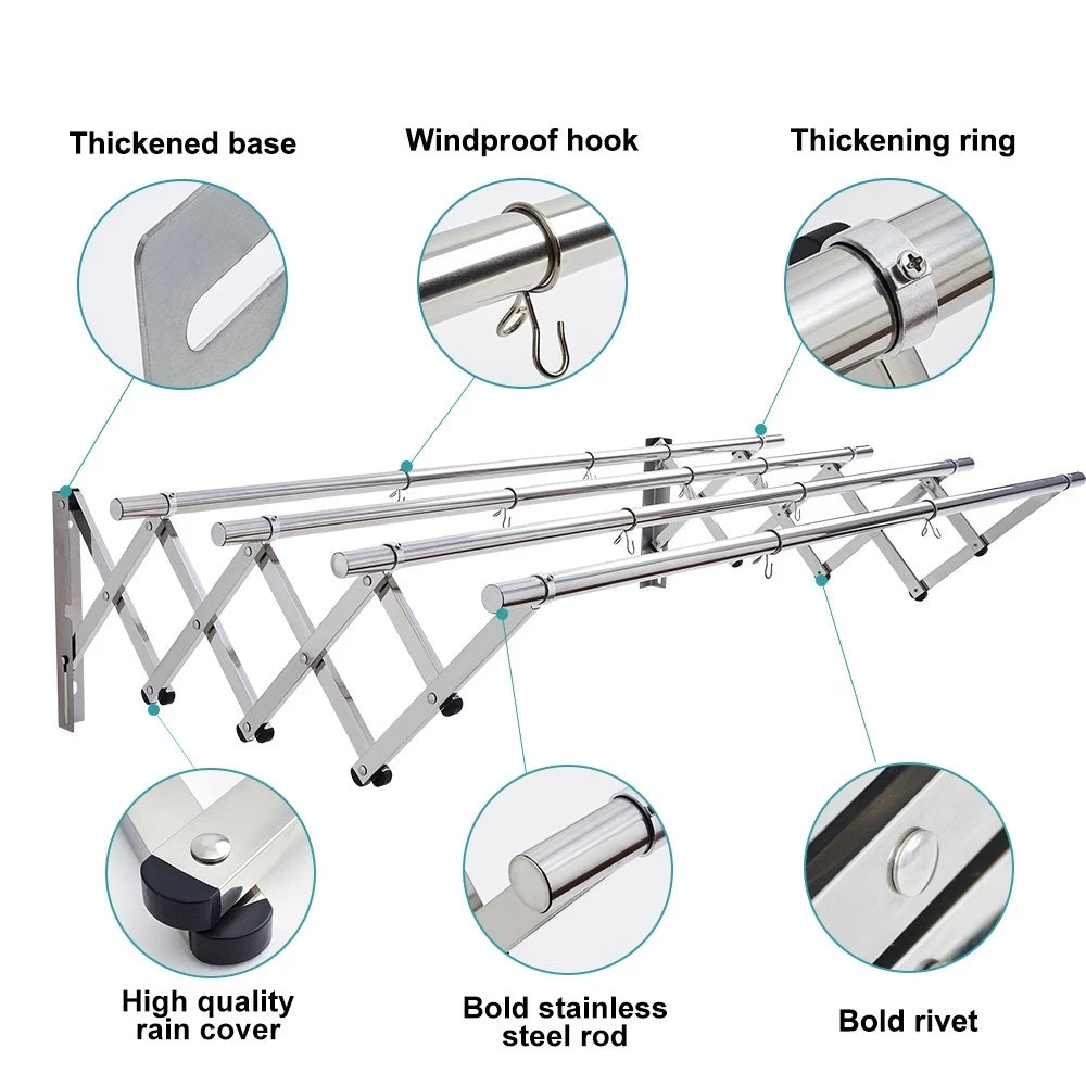 Retractable Cloth Hanger 3 Bar Folding Drying Rack