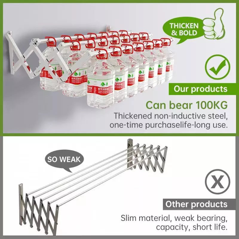 Retractable Cloth Hanger 3 Bar Folding Drying Rack