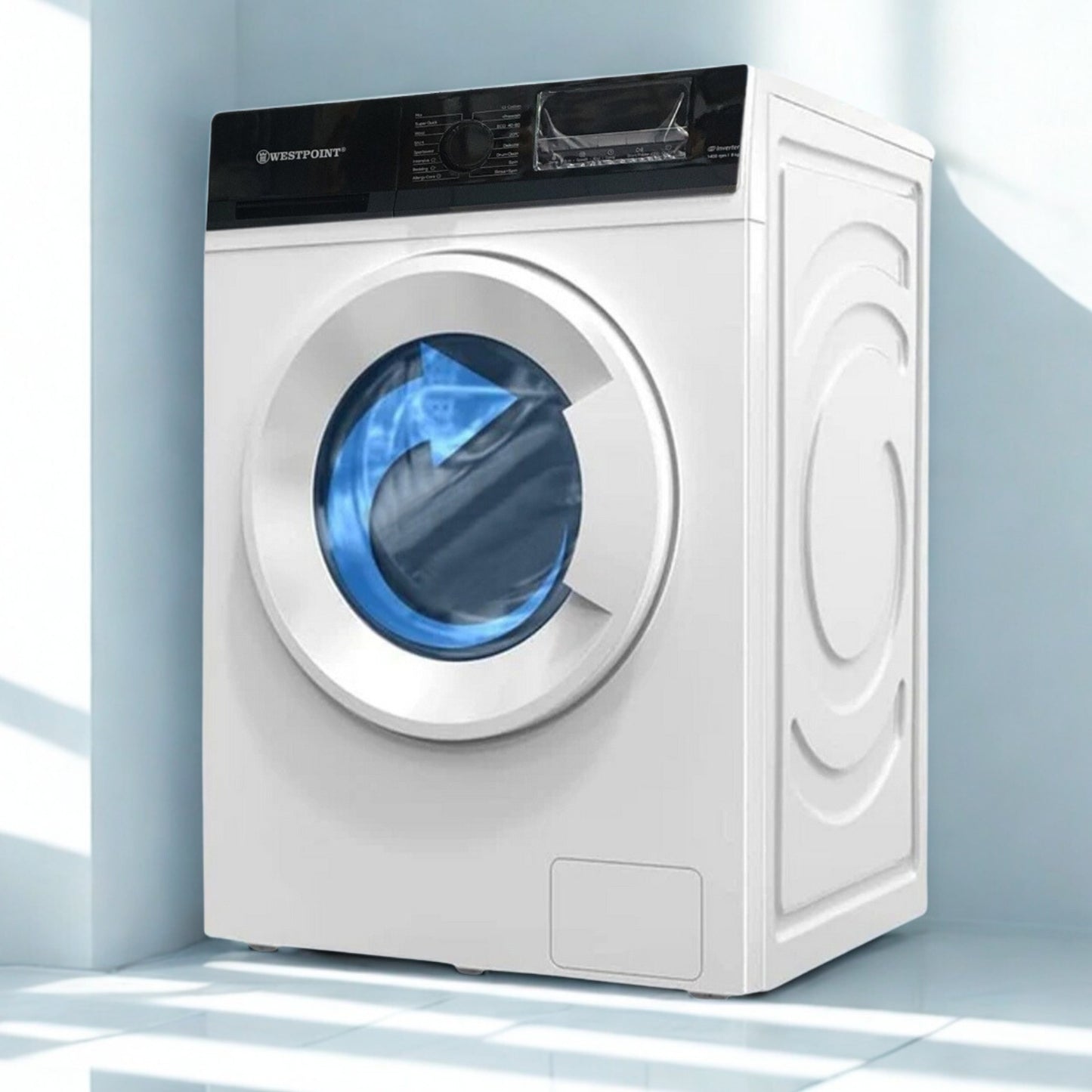8Kg Front Load Washing Machine, 1200 RPM, 16 Washing Programs, Quick Wash in 15minutes, LED Control Panel, White, WMT-814A25