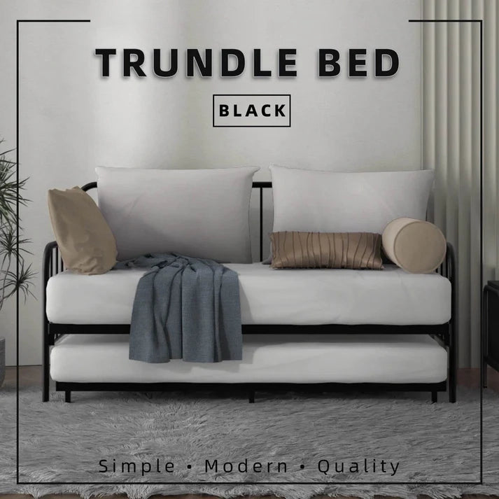 Single Day Bed Sofa /Pull Out Trundle / Black Colour (L197.5cm x W90.5cm x H106cm)
