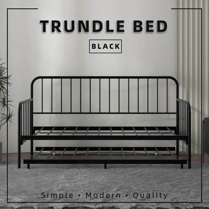 Single Day Bed Sofa /Pull Out Trundle / Black Colour (L197.5cm x W90.5cm x H106cm)