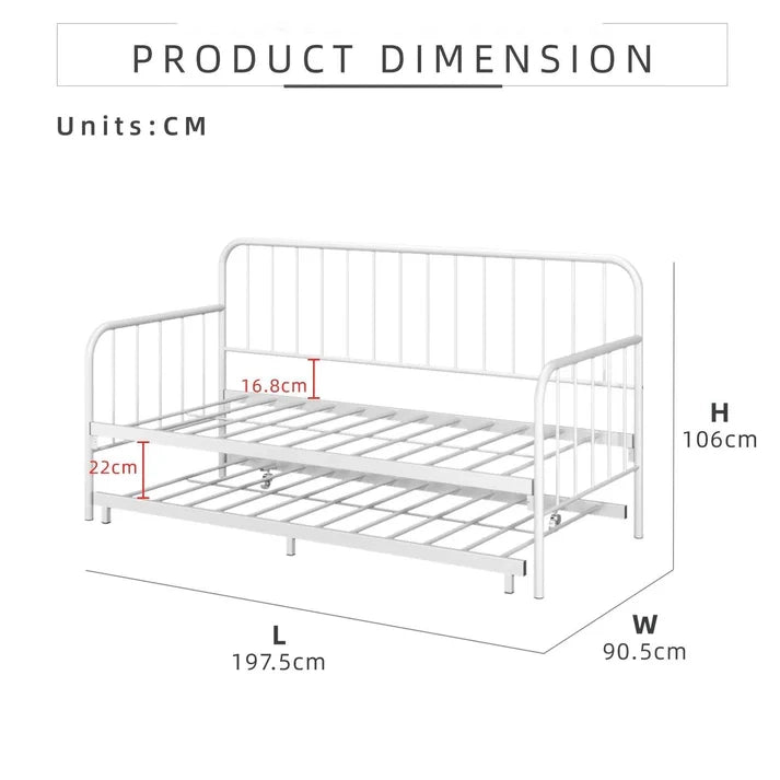 Single Day Bed Sofa /Pull Out Trundle/ White Colour (L197.5cm x W90.5cm x H106cm)