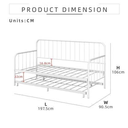 Single Day Bed Sofa /Pull Out Trundle/ White Colour (L197.5cm x W90.5cm x H106cm)