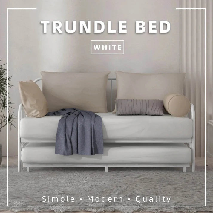 Single Day Bed Sofa /Pull Out Trundle/ White Colour (L197.5cm x W90.5cm x H106cm)