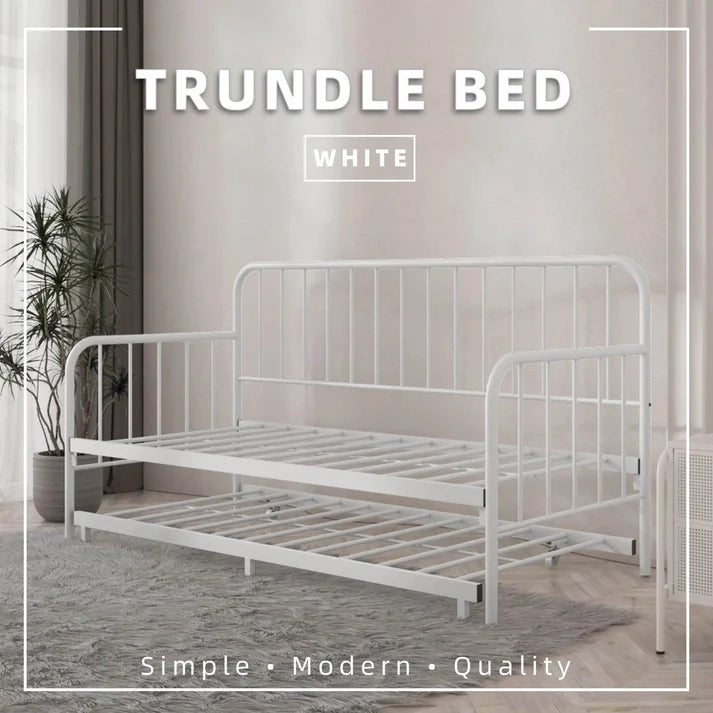 Single Day Bed Sofa /Pull Out Trundle/ White Colour (L197.5cm x W90.5cm x H106cm)