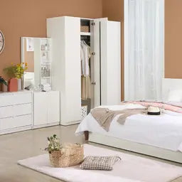 MELODIAN Bedroom Set 5 ft. (Bed, 4 D-Wardrobe, D-Table) - White