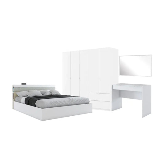 ORGANO+VITA Bedroom Set 5 ft. (Bed, 5D.Wardrobe, D-Table, Mirror) - White