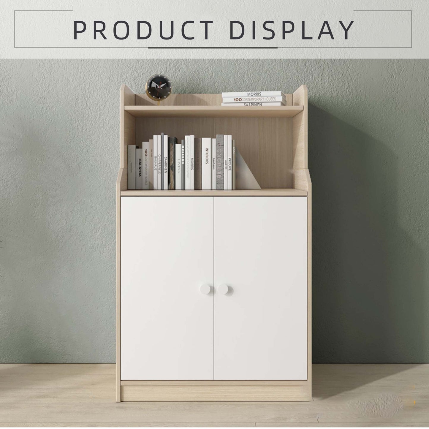 2 Doors Book Cabinet - Natural Oak + White