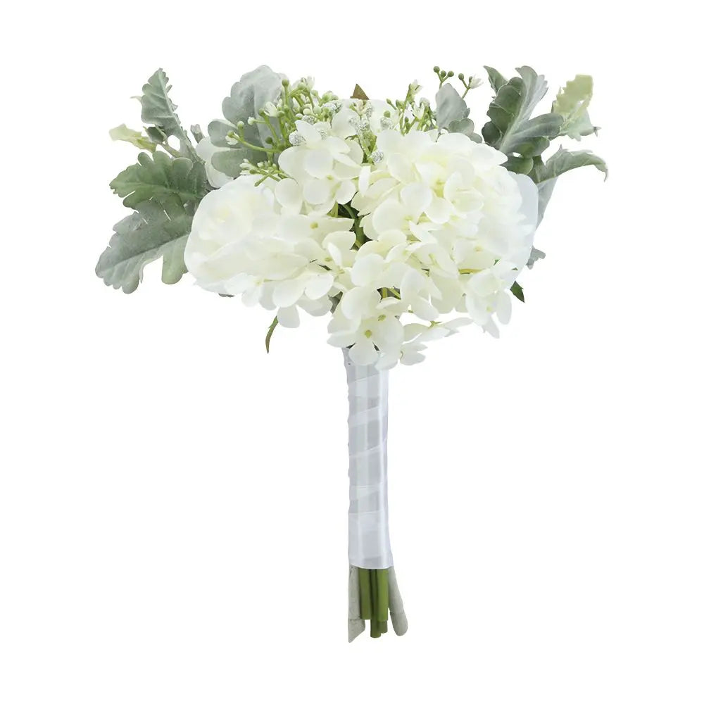 ROLEN Rose + hydrangea bouquet 28 cm. - White/Green - Artificial