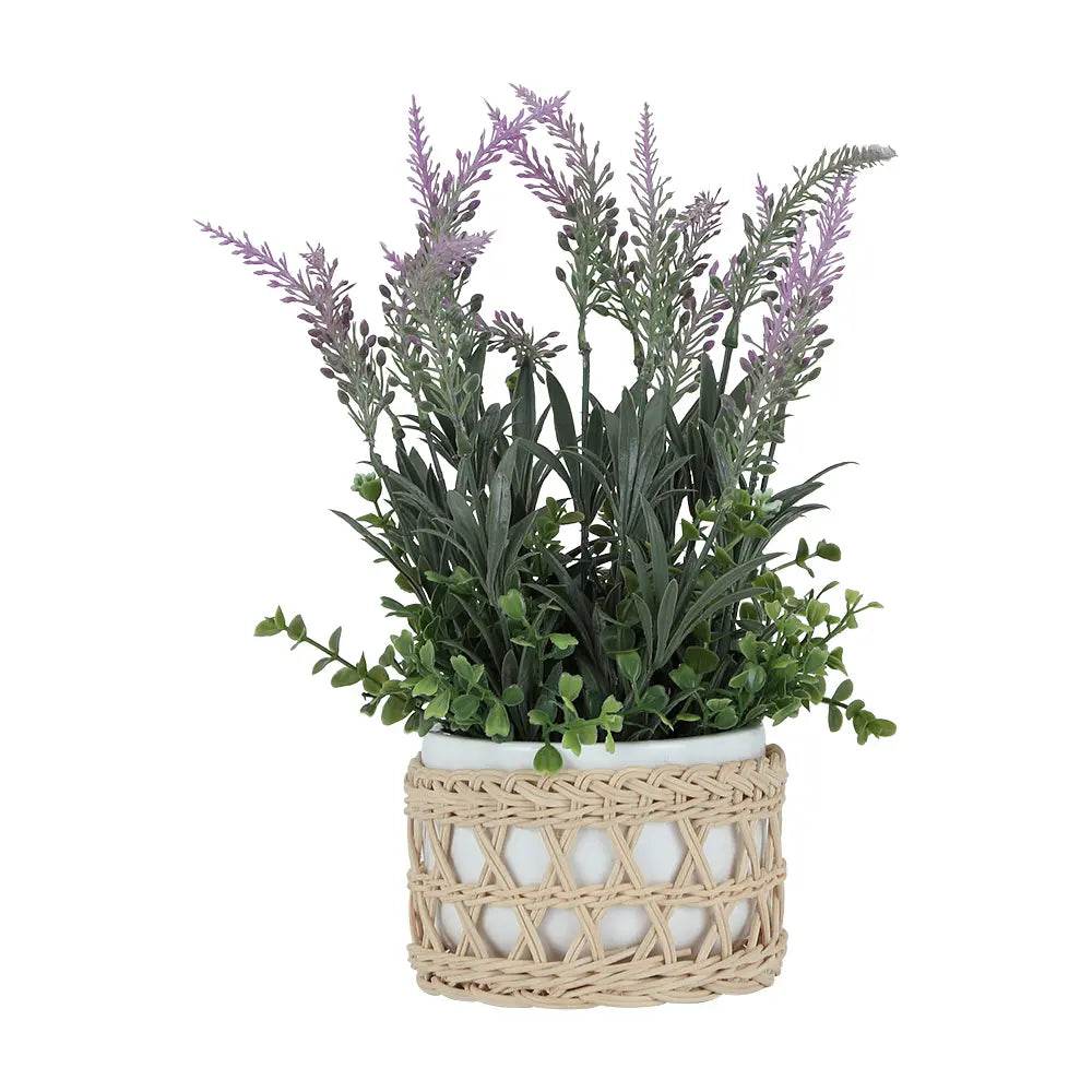 MUMU Lavender Plant in pot With rattan 32CM- Violet/Natural - Artificial - Thebrands