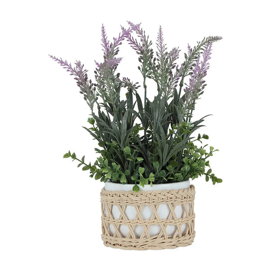 MUMU Lavender Plant in pot With rattan 32CM- Violet/Natural - Artificial