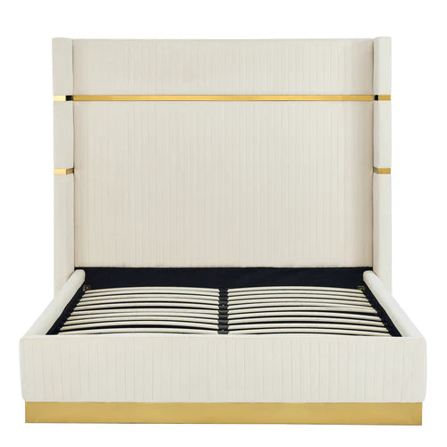 Queen Size velvet fabric Bed- Cream (152*190) P110