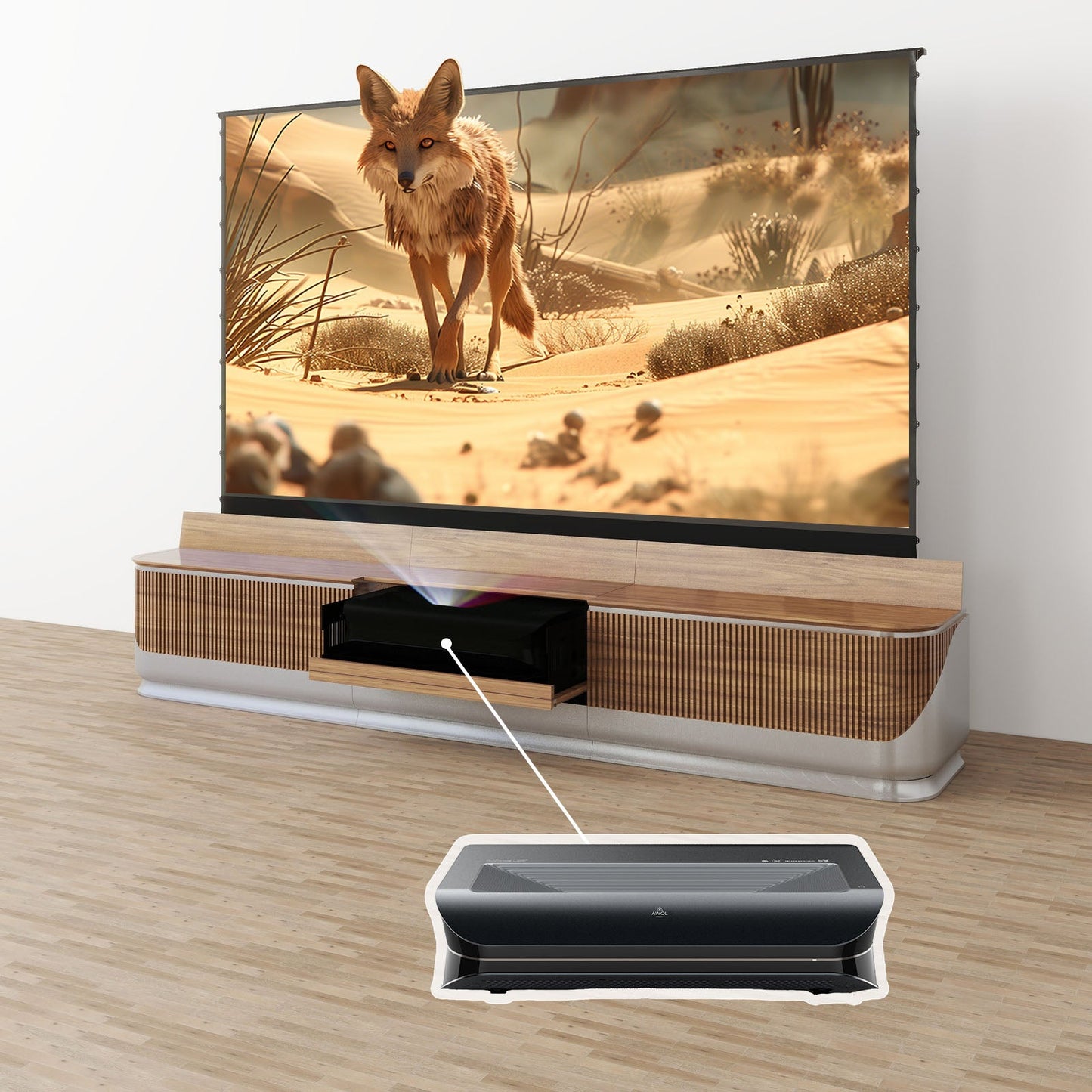 VIVIDSTORM Bundle-Projector&Screen&2024 New Fully Concealed Premium Motorized Laser TV Cabinet DUNE-Limited Edition