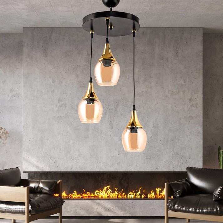 Dede Embudo Triple Tray Pendant Light Chandelier, Gold Huni Honey DE6-309