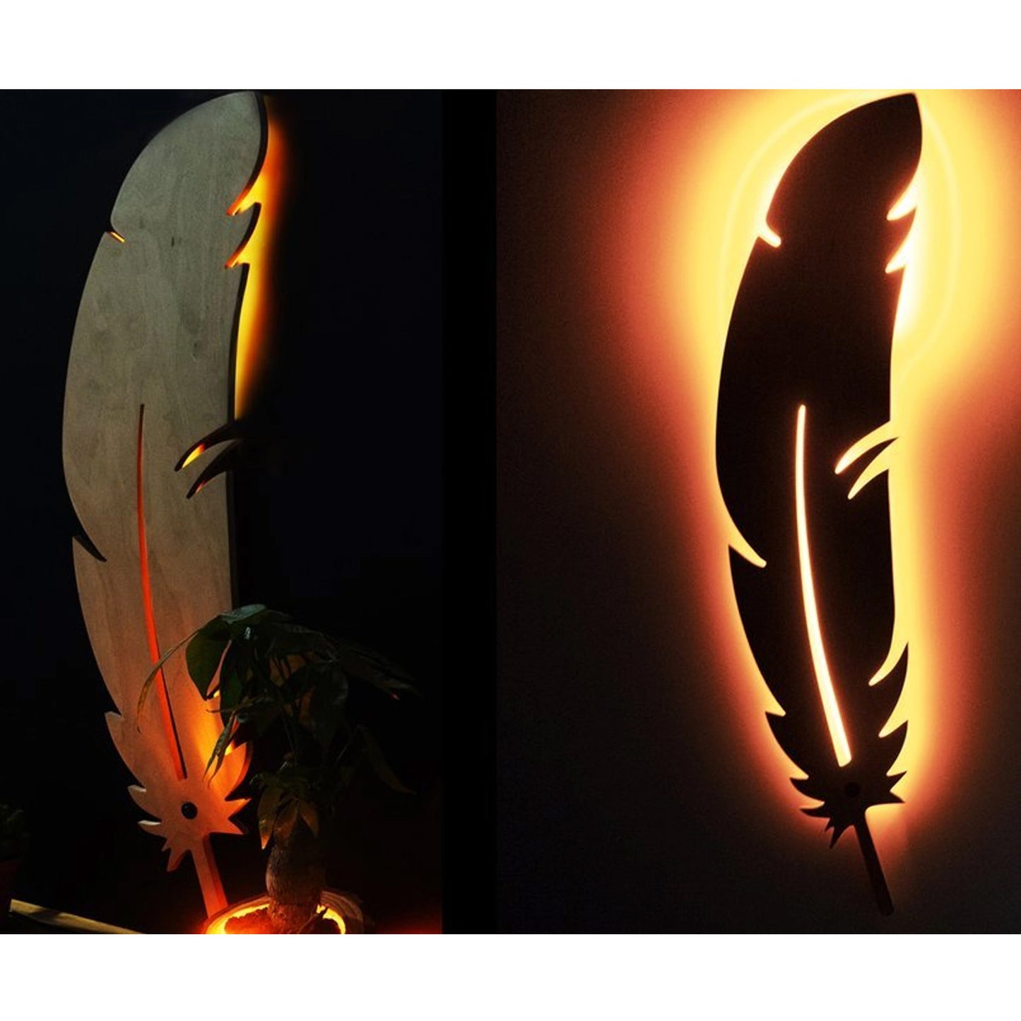 Illuminated Led Wall Board, Feather, Wood (GO4-131)