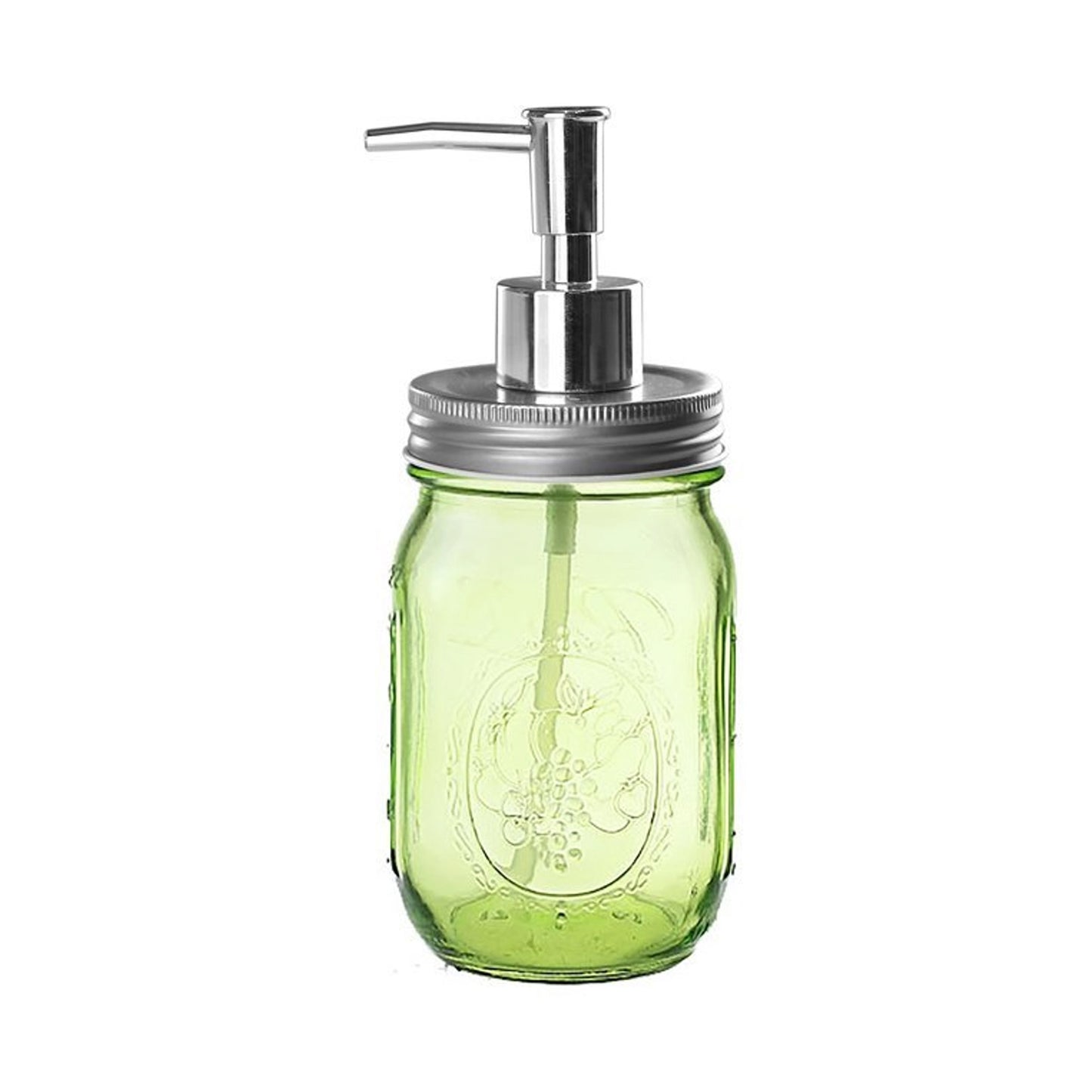 Glass Liquid Soap Dispenser Flower Pattern Green 8X8X10Cm 420Ml (BP7-1437)