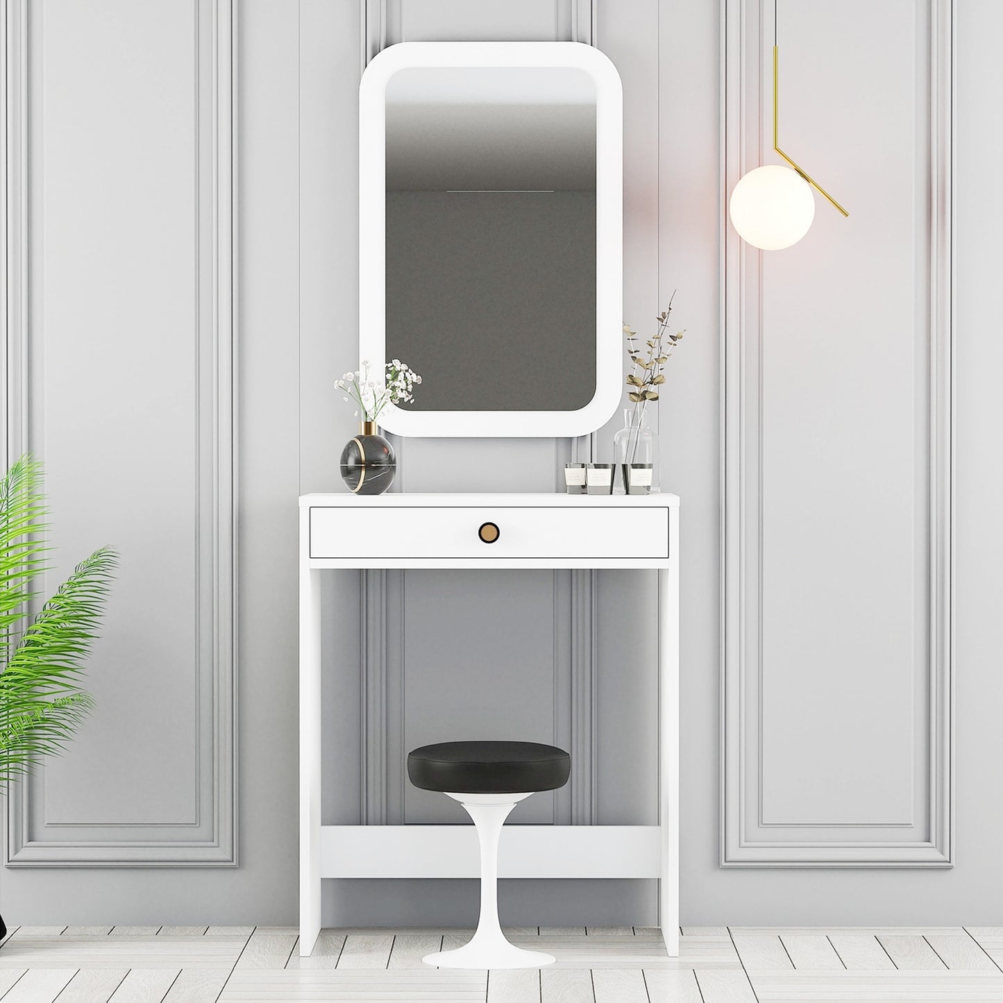 Lisbon Mini Makeup Table, Mirror, White (VC3-801)
