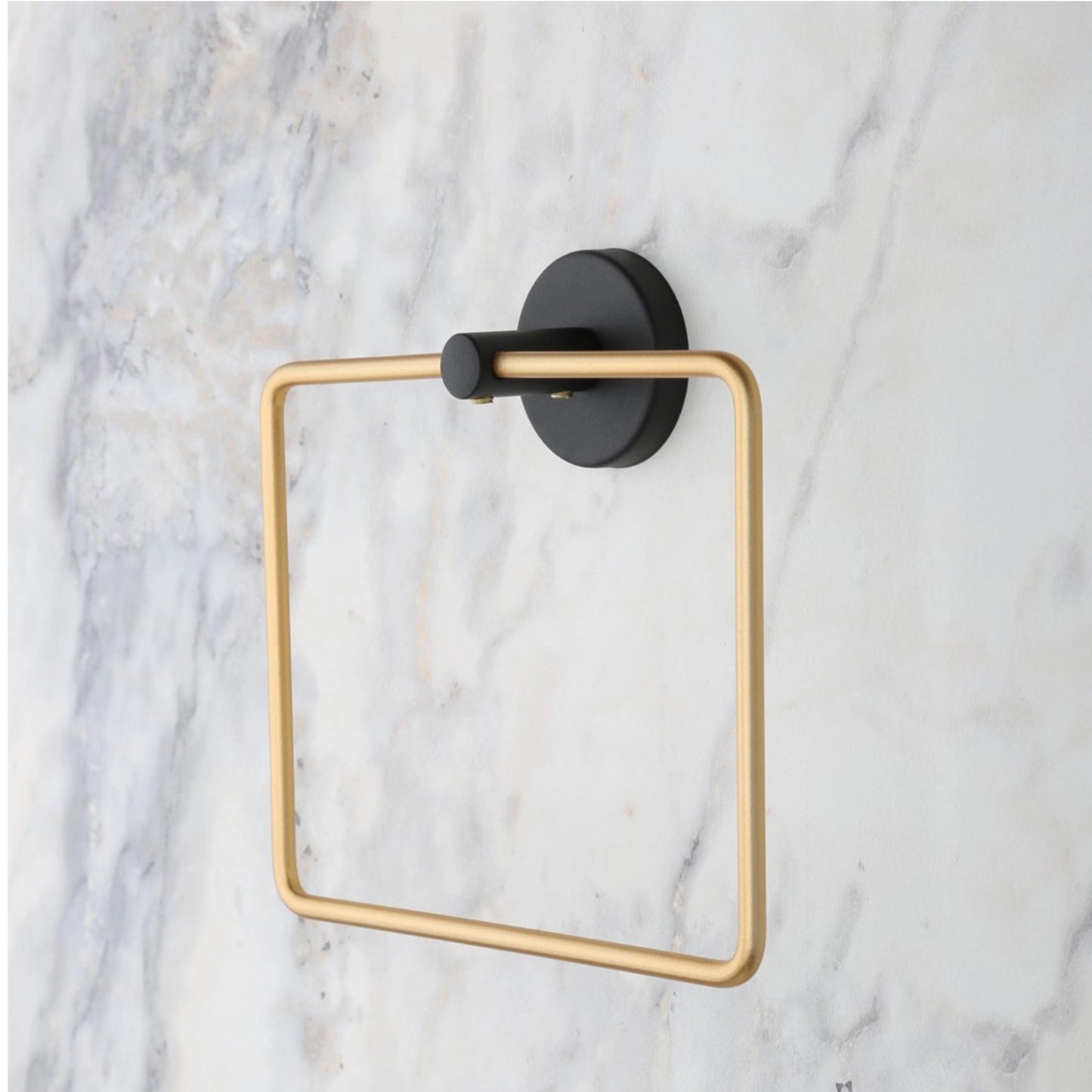 May Bathroom Adhesive Gold Square Towel Strap, Black (YM2-107)