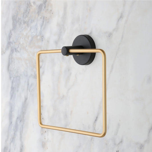May Bathroom Adhesive Gold Square Towel Strap, Black (YM2-107)