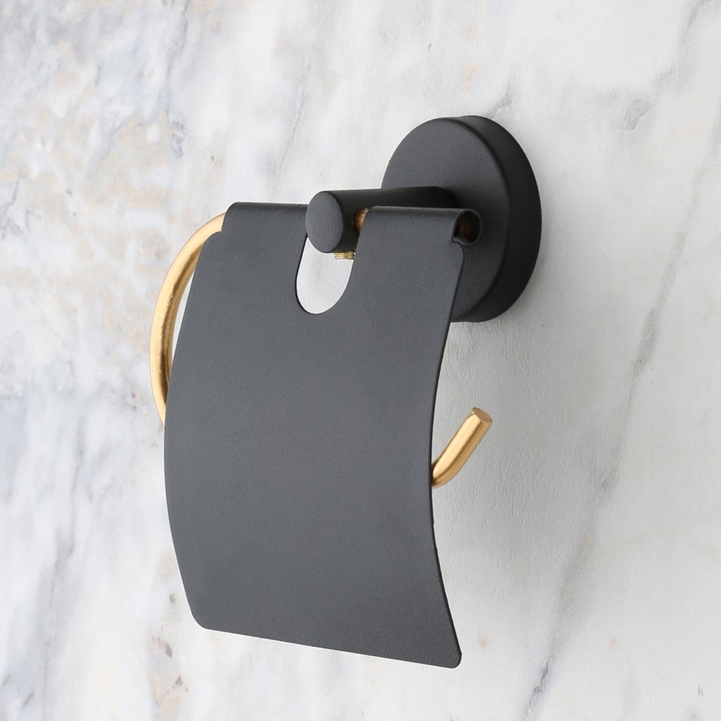 May Bathroom Adhesive Gold Lid Toilet Paper Holder, Black (YM2-109)