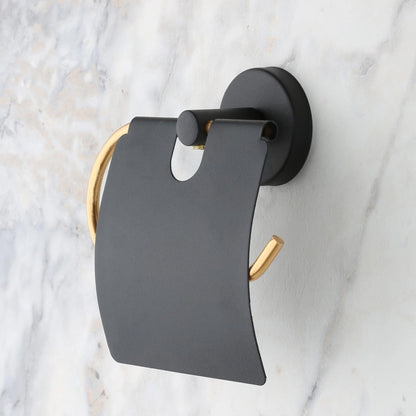 May Bathroom Adhesive Gold Lid Toilet Paper Holder, Black (YM2-109)