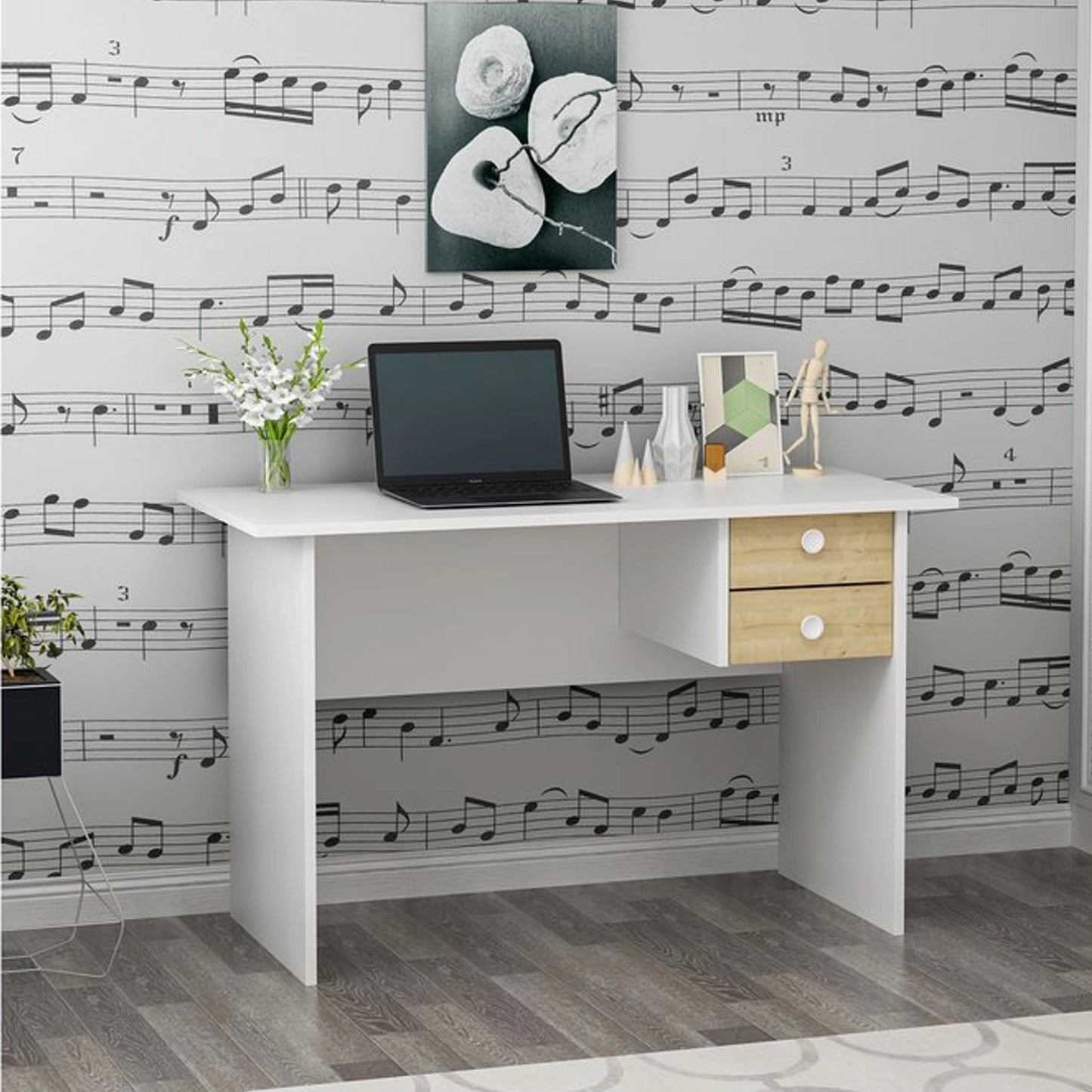 Decorair Drew Desk with Drawers, White (GW4-101)