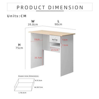 3FT Writing Table/Desk with 1 Locker Natural Oak + White Colour (L90cm x W40cm x H75cm)