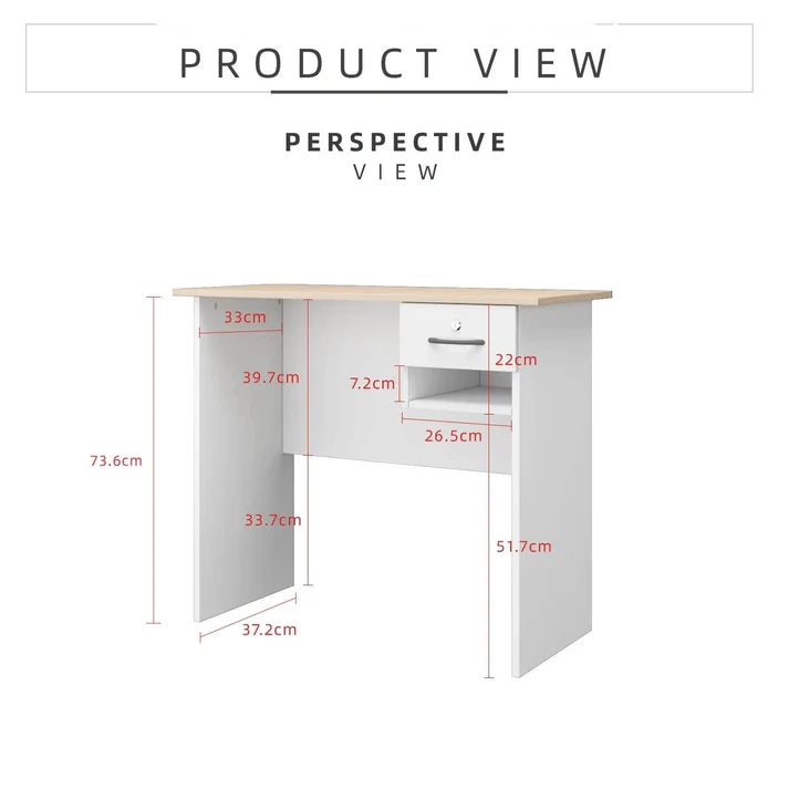 3FT Writing Table/Desk with 1 Locker Natural Oak + White Colour (L90cm x W40cm x H75cm)